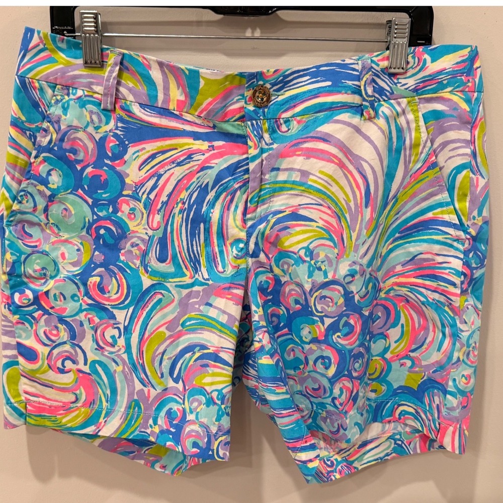 Lilly Pulitzer Jayne Shorts Size 10 Multi Color Swirl Print Cotton 20484